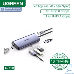 Hub 3.0 ra 3 cổng USB 3.0 + Lan Gigabit 1000Mbps Ugreen 60719