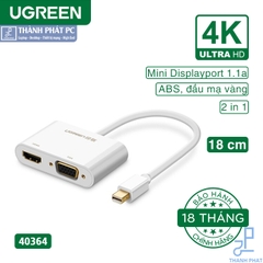 Cáp chuyển đổi Mini Displayport to HDMI/VGA 4K Ugreen 40364