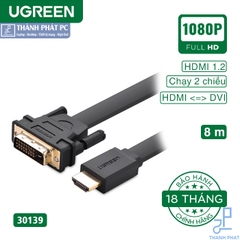 Cáp chuyển đổi HDMI to DVI (24+1) mỏng dẹt dài 8m Ugreen 30139