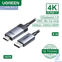 Cáp chuyển đổi Displayport to HDMI dài 2m 4K60Hz Ugreen 15774