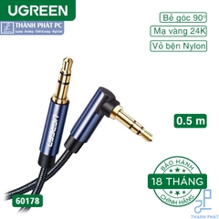 Cáp AUX 3.5mm bện Nylon bẻ góc 90 độ dài 0,5m Ugreen 60178