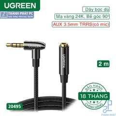 Cáp nối dài AUX 3.5mm TRRS bẻ bóc 90 độ dài 2m Ugreen 20495