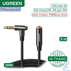 Cáp nối dài AUX 3.5mm TRRS bẻ bóc 90 độ dài 3m Ugreen 20496