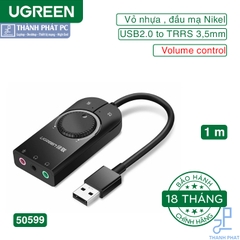 Card Sound USB 2.0 có điều khiển volume Mic&Loa dài 1m Ugreen 50599