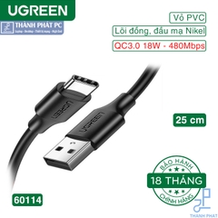 Cáp sạc, dữ liệu USB Type-A 2.0 sang USB Type-C dài 0,25m Ugreen 60114