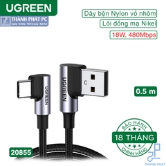 Cáp USB-A to USB Type-C bẻ góc 90 độ 0,5m Ugreen 20855