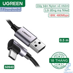 Cáp USB-A to USB Type-C bẻ góc 90 độ dài 0.5m Ugreen 50940