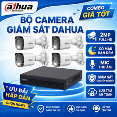 Trọn Bộ 4 Camera Quan Sát Dahua 2MP có màu ban đêm, mic thu âm