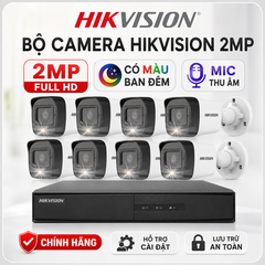 Trọn Bộ 8 Camera Quan Sát Hikvision Có Màu Ban Đêm Tích Hợp Mic Thu Âm 2MP 1080P