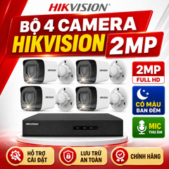 Trọn Bộ 4 Camera Quan Sát Hikvision Có Màu Ban Đêm Tích Hợp Mic Thu Âm 2MP 1080P