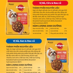 Thức Ăn Chó Pedigree Adult Mini Bò, Cừu & Rau Củ 1,3kg