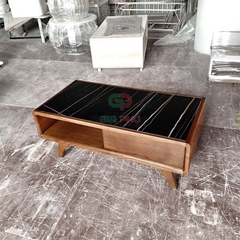 Bàn trà gỗ sồi song nan mặt kính Rustic - BT38