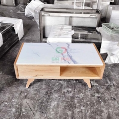 Bàn trà gỗ sồi song nan mặt kính Rustic - BT38