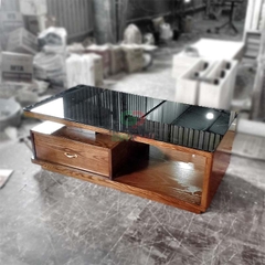 Bàn trà chữ nhật gỗ sồi mặt kính ngăn kéo - BT40
