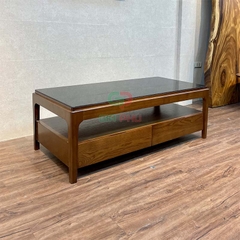 Bàn trà gỗ sồi mặt kính 2 ngăn kéo Rustic - BT41