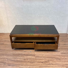 Bàn trà gỗ sồi mặt kính 2 ngăn kéo Rustic - BT41
