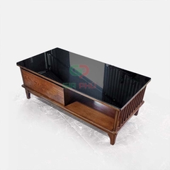 Bàn trà gỗ sồi song nan mặt kính Rustic - BT38