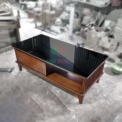 Bàn trà gỗ sồi song nan mặt kính Rustic - BT38