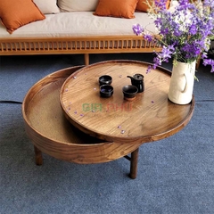 Bàn trà gỗ sồi xoay tròn Turning Table màu nâu - BT1B