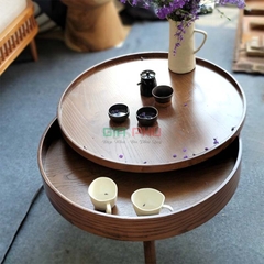 Bàn trà gỗ sồi xoay tròn Turning Table màu nâu - BT1B