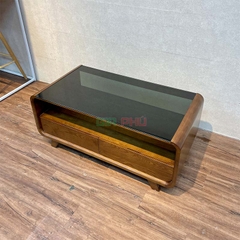 Bàn trà hộp gỗ sồi mặt kính - BT33
