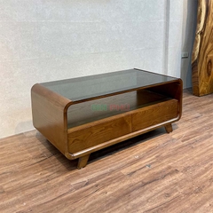 Bàn trà hộp gỗ sồi mặt kính - BT33