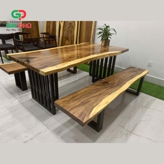 Bộ bàn ăn 6 người gỗ nguyên tấm me tây ghế băng - BBG21