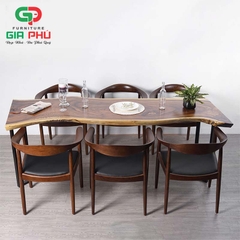 Bộ bàn ăn gỗ me tây nguyên tấm 6 ghế Kennedy - BBG12