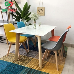 Bộ bàn ăn mặt đá chân gỗ Howard 4 ghế nhựa chân gỗ Herman - BBG8
