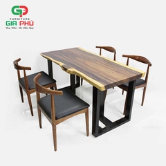 Bộ bàn ăn gỗ me tây nguyên tấm4 ghế bull gỗ - BBG25