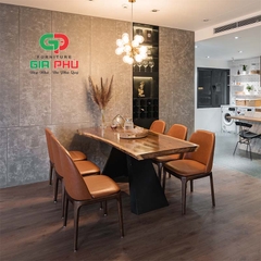 Bộ bàn ăn Eliot gỗ nguyên tấm 6 ghế grace bọc da - BBG24