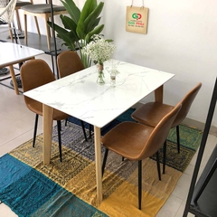 Bộ bàn ăn mặt đá chân gỗ Howard 4 ghế Venus bọc da bò - BBG7