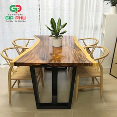 Bộ bàn ăn gỗ me tây nguyên tấm 4 ghế  wishbone đan dây - BBG11