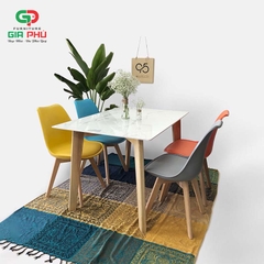 Bộ bàn ăn mặt đá chân gỗ Howard 4 ghế nhựa chân gỗ Herman - BBG8
