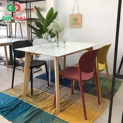 Bộ bàn ăn mặt đá chân gỗ Howard 4 ghế chân nhựa đúc lỗ Hol - BBG9