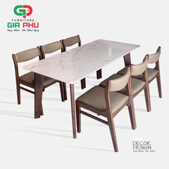 Bộ bàn ăn mặt đá chân gỗ Howard 6 ghế gỗ Bella - BBG1