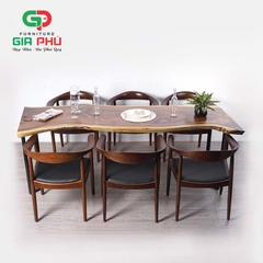 Bộ bàn ăn gỗ me tây nguyên tấm 6 ghế Kennedy - BBG12