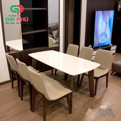 Bộ bàn ăn mặt đá chân gỗ Howard 6 ghế ăn Ventura - BBG6