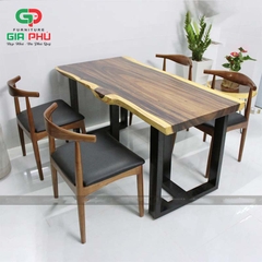 Bộ bàn ăn gỗ me tây nguyên tấm4 ghế bull gỗ - BBG25