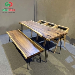 Bộ bàn ăn gỗ me tây nguyên tấm ghế katakana - BBG18