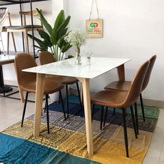 Bộ bàn ăn mặt đá chân gỗ Howard 4 ghế Venus bọc da bò - BBG7
