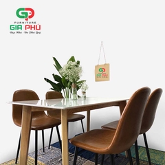 Bộ bàn ăn mặt đá chân gỗ Howard 4 ghế Venus bọc da bò - BBG7