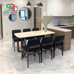 Bộ bàn ăn mặt đá Concorde 6 ghế gỗ nệm ngồi Kudo - BBG16