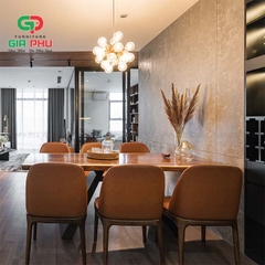 Bộ bàn ăn Eliot gỗ nguyên tấm 6 ghế grace bọc da - BBG24