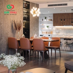 Bộ bàn ăn Eliot gỗ nguyên tấm 6 ghế grace bọc da - BBG24