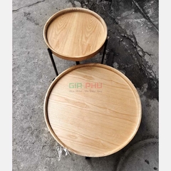 Cặp bàn trà đôi mặt tròn gỗ sồi chân sắt - BT21