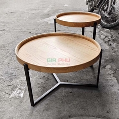 Cặp bàn trà đôi mặt tròn gỗ sồi chân sắt - BT21