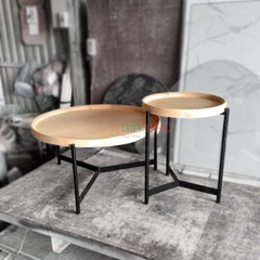 Cặp bàn trà đôi mặt tròn gỗ sồi chân sắt - BT22