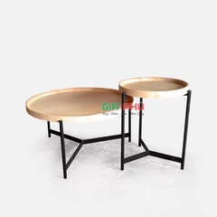 Cặp bàn trà đôi mặt tròn gỗ sồi chân sắt - BT22