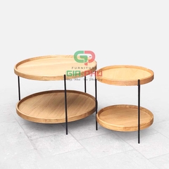 Cặp bàn trà đôi tròn 2 tầng gỗ Humla - BT11